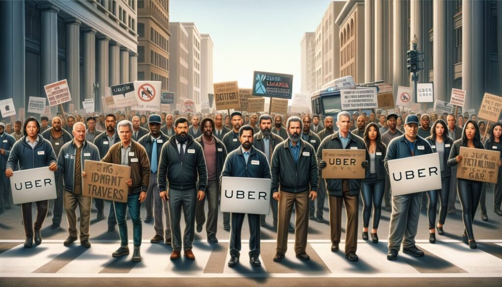 conductores de uber en orange protestan contra la proposicion 22