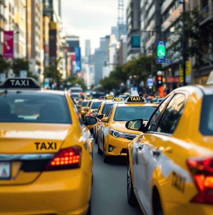Taxis amarillos en una ciudad