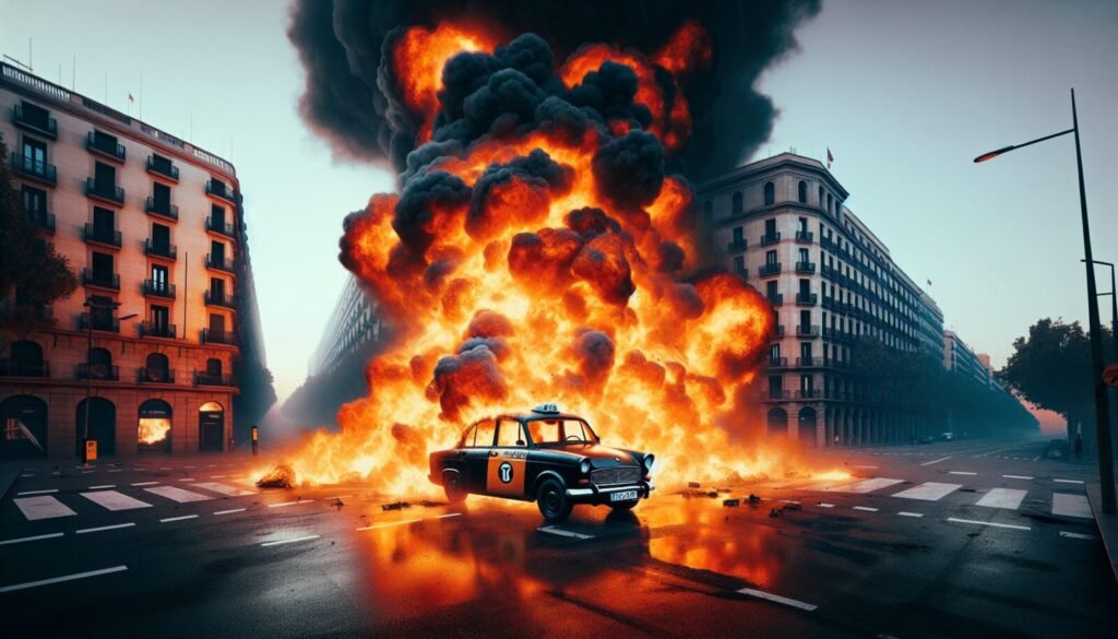 taxi de uber incendiado en barcelona